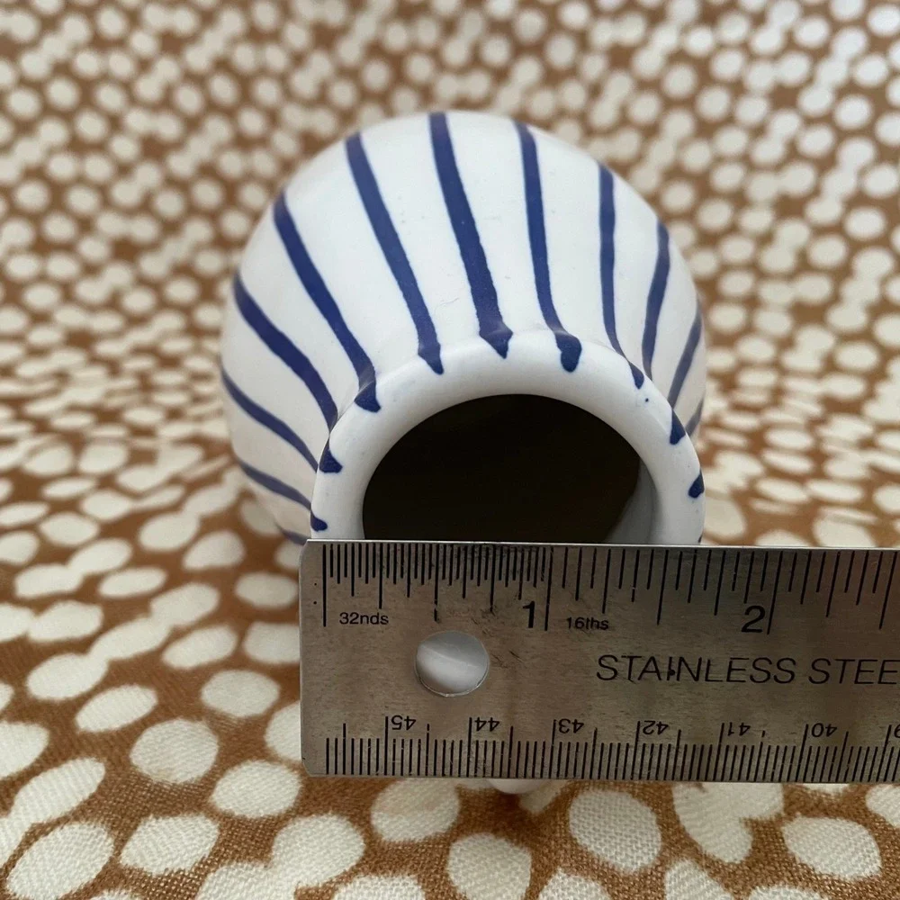 Ikea White Ceramic Pitcher Vase with Blue Stripes Scandinavian Modern Decor‎